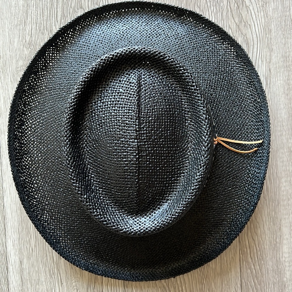 VINTAGE COWBOY HAT 80s HAT WORKS Black Straw Western Sun Beach Hiking Travel - Picture 4 of 10